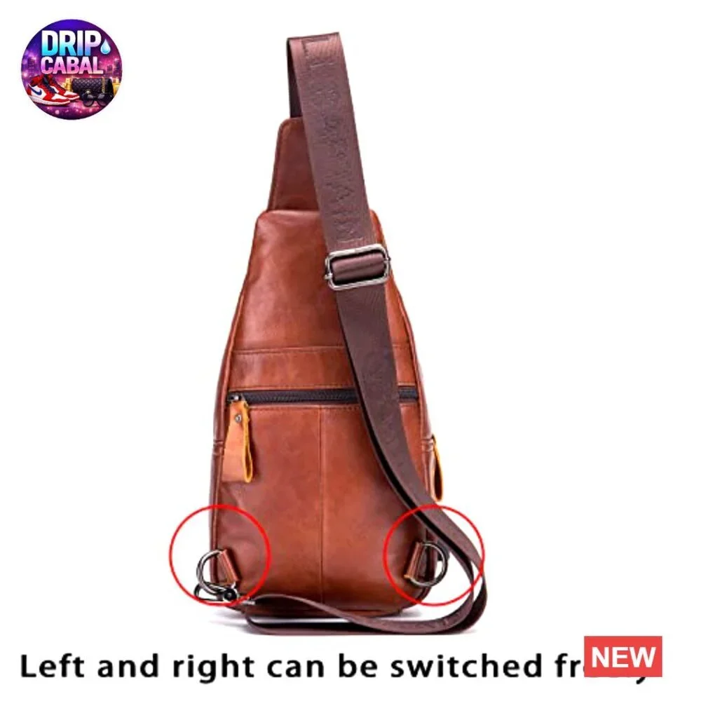 Genuine Leather Sling Bag with USB Port, Adjustable Strap